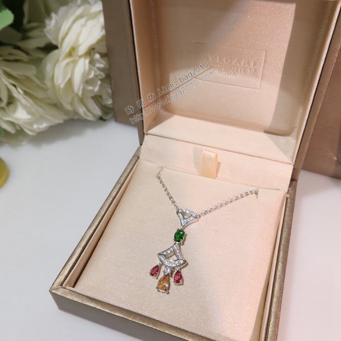 Bvlgari飾品 寶格麗diva系列高端定制裙子項鏈 925純銀18k金鑲寶石扇形裙子鑽項鏈  zgbq3095